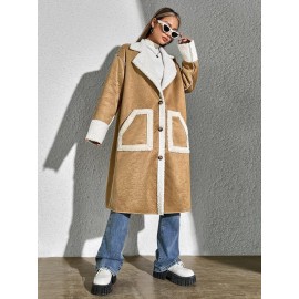Teddy Lined Dual Pocket Drop Shoulder Faux Suede Coat
