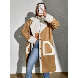 Teddy Lined Dual Pocket Drop Shoulder Faux Suede Coat