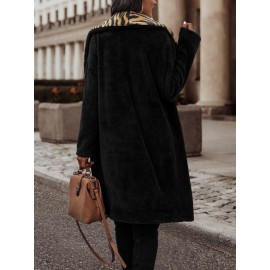 Zebra Striped Pattern Shawl Collar Flannel Coat