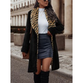 Zebra Striped Pattern Shawl Collar Flannel Coat
