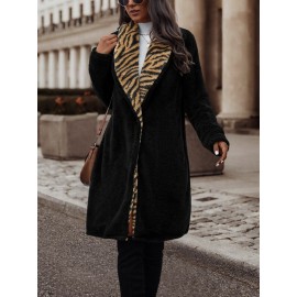 Zebra Striped Pattern Shawl Collar Flannel Coat