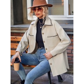 Contrast Trim Drop Shoulder Coat