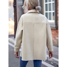 Contrast Trim Drop Shoulder Coat