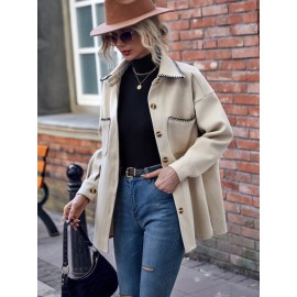 Contrast Trim Drop Shoulder Coat