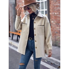 Contrast Trim Drop Shoulder Coat