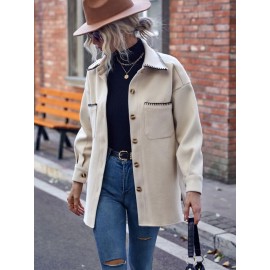 Contrast Trim Drop Shoulder Coat