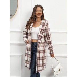Plaid Button Front Hooded Coat