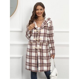 Plaid Button Front Hooded Coat
