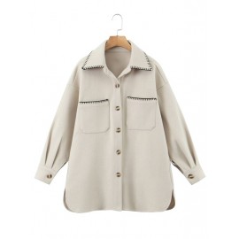 Contrast Trim Drop Shoulder Coat