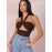 Cutout Self-Tie Halter Crop Top