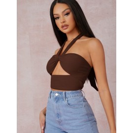 Cutout Self-Tie Halter Crop Top