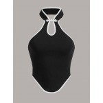 Contrast Binding Cut Out Backless Halter Top