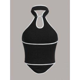 Contrast Binding Cut Out Backless Halter Top