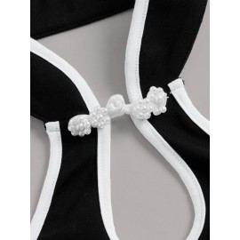 Contrast Binding Cut Out Backless Halter Top