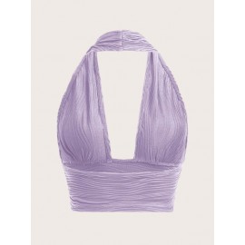 Solid Backless Crop Halter Top