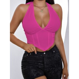 Tie Backless Hanky Hem Halter Top