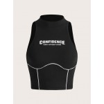 Letter Graphic Top-stitching Halter Top