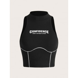 Letter Graphic Top-stitching Halter Top